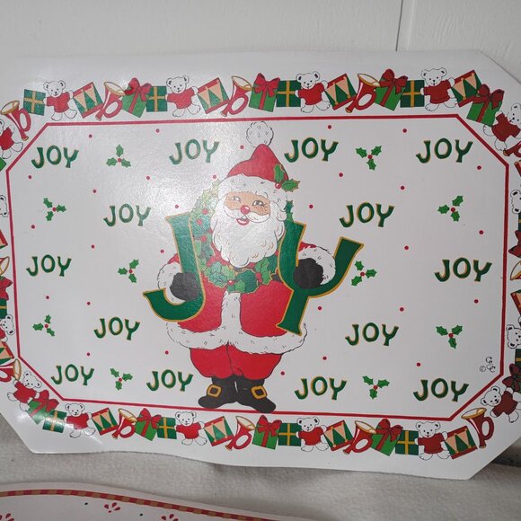 Vintage Christmas Placemats Vinyl PVC Santa Claus Joy Magic of Christmas Heart - Picture 4 of 4
